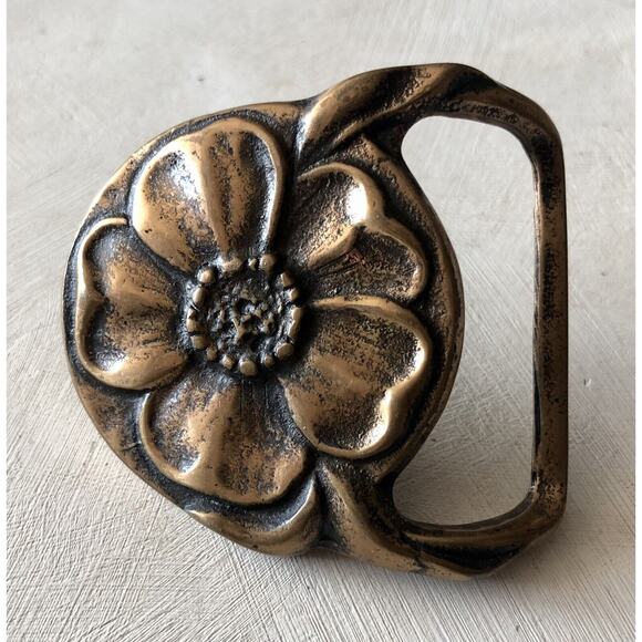 Vintage 1974 Solid Brass Belt Buckle Windflower Hippie Boho Tech Ether Guild - Picture 10 of 10